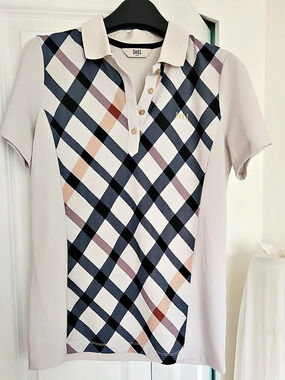 DAkS Plaid Short Sleeve Polo in White & Blue Like New